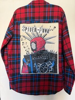 Spider-Punk Across The Spider-Verse Plaid Flannel Shirt NWT Medium BoxLunch